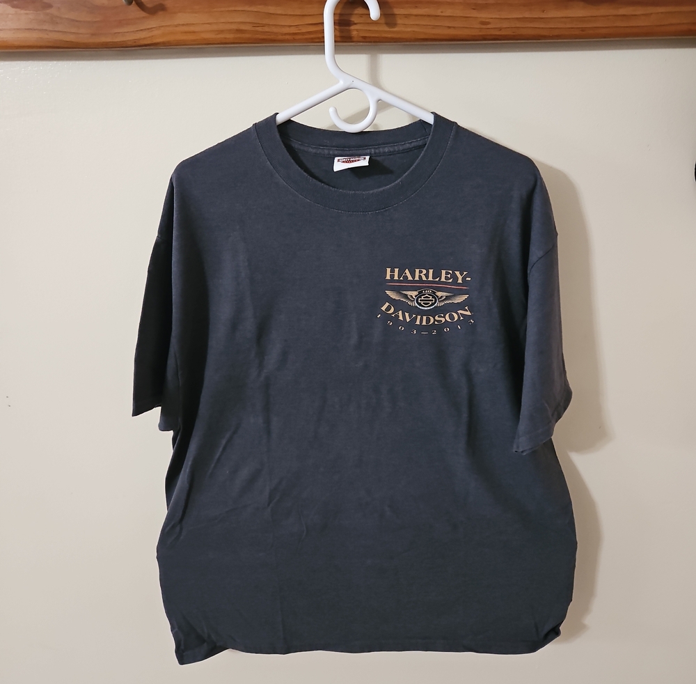 Harley-Davidson Black Tee with Tan 110th Anniversary Logo